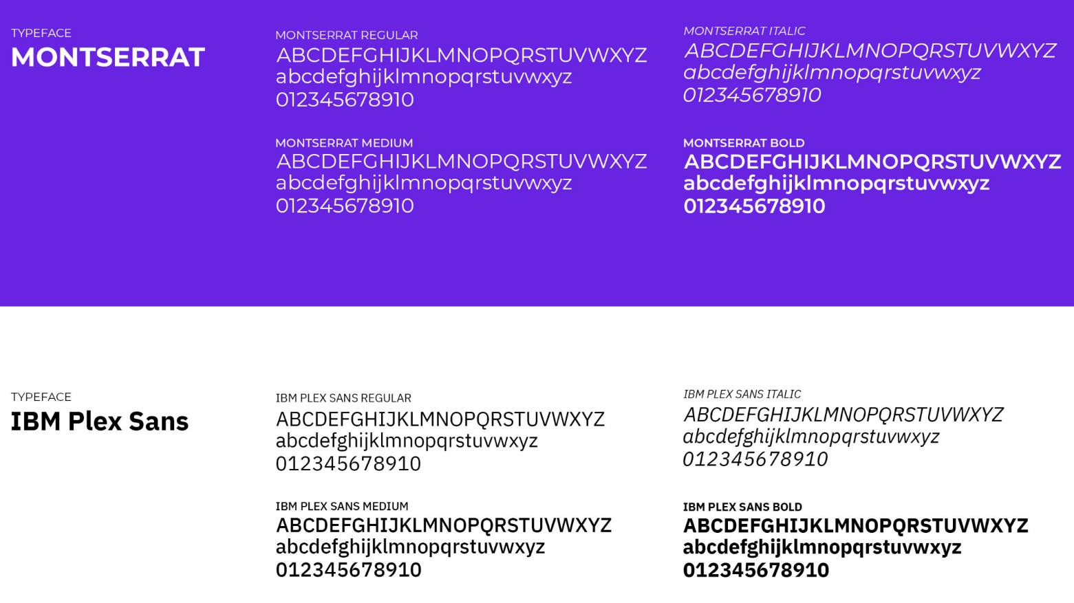 Examples of the Montserrat and IBM Plex Sans typefaces.